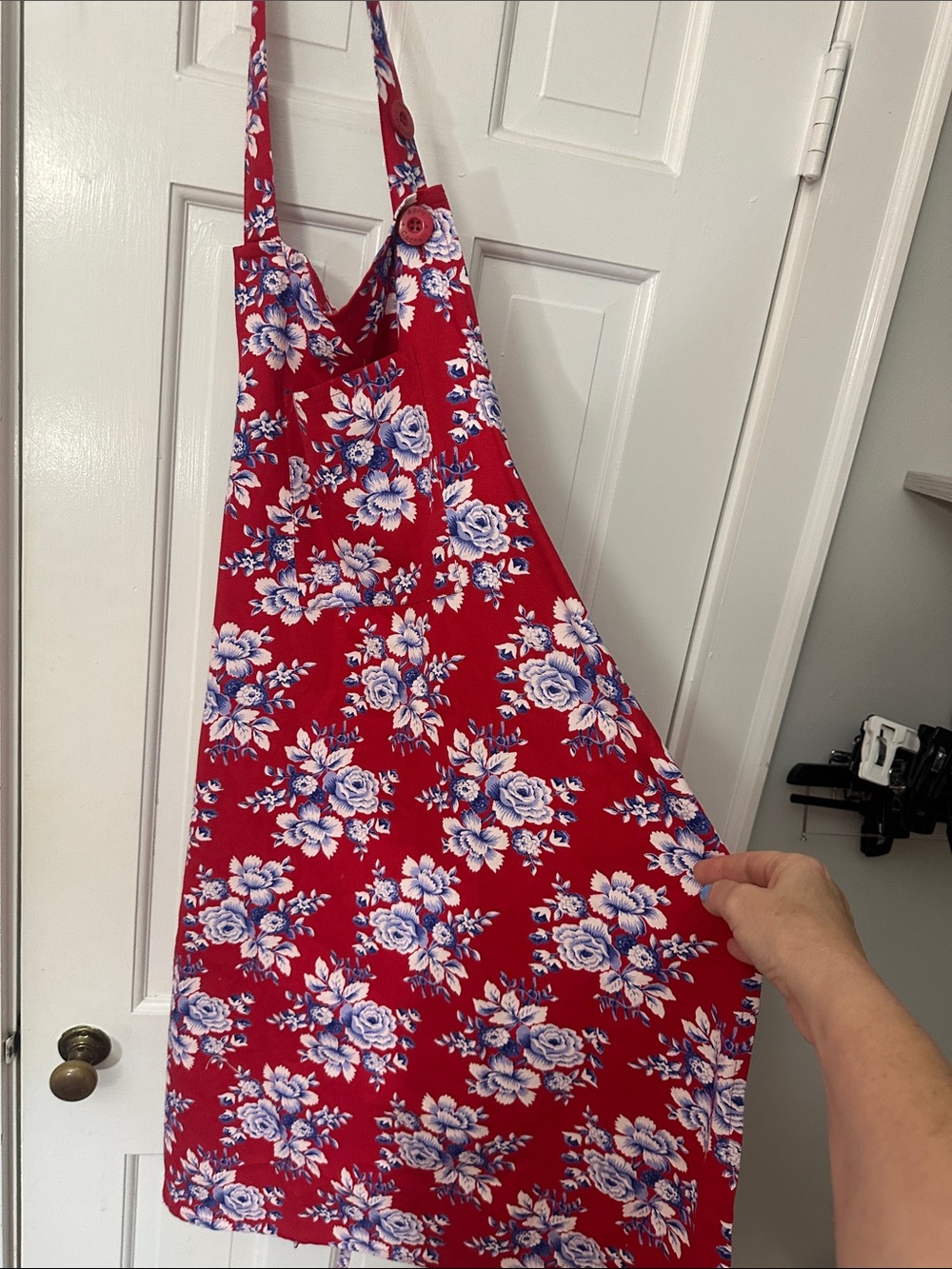 April Cornell red and blue floral apron